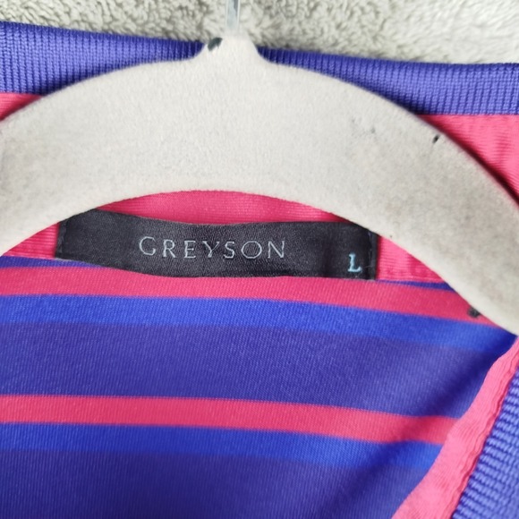 Greyson Polo Shirt Mens Large Purple Blue Red Stripe Golf Performance Stretch - Picture 4 of 10